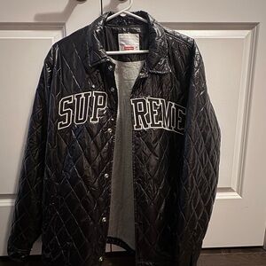 Supreme Snap Front Quilted Coaches Jacket Large Black Box Logo